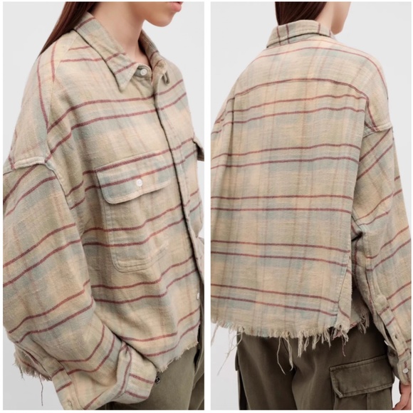 R13 Beige Plaid Button Down Shirt - Picture 3 of 11